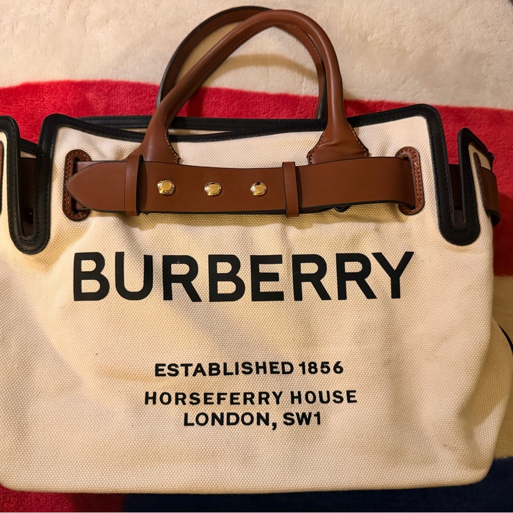 Designer Look Cream Canvas Tote with Brown Leather Accents